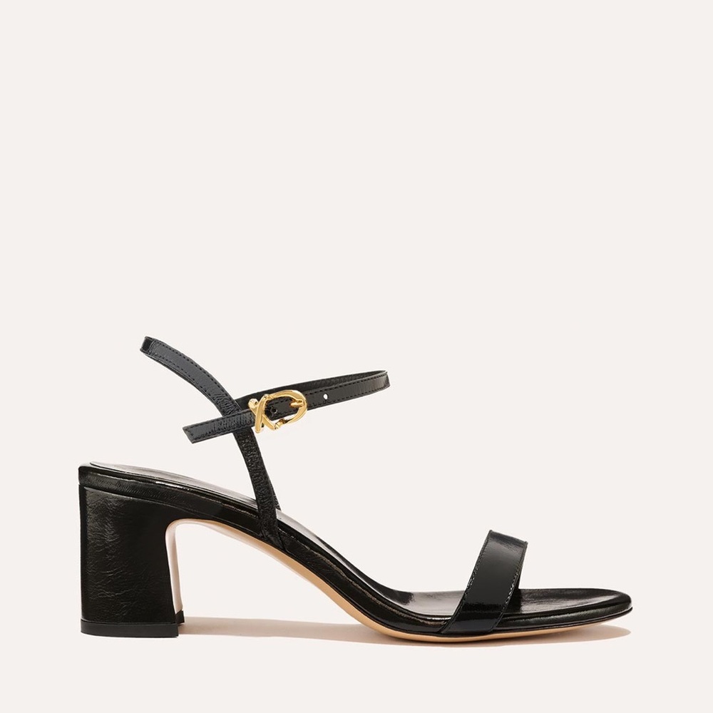 The Cleo Sandal in black crinkle-gloss nappa